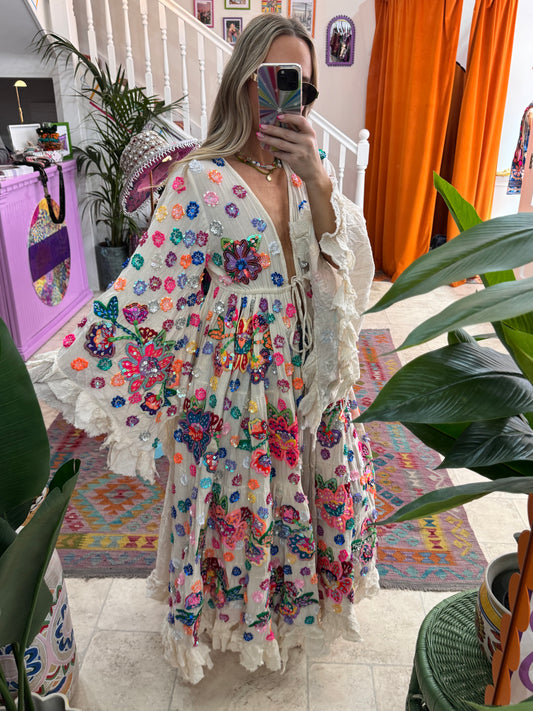 Gypsy Soul Maxi Kimono Ruffle Jacket in White