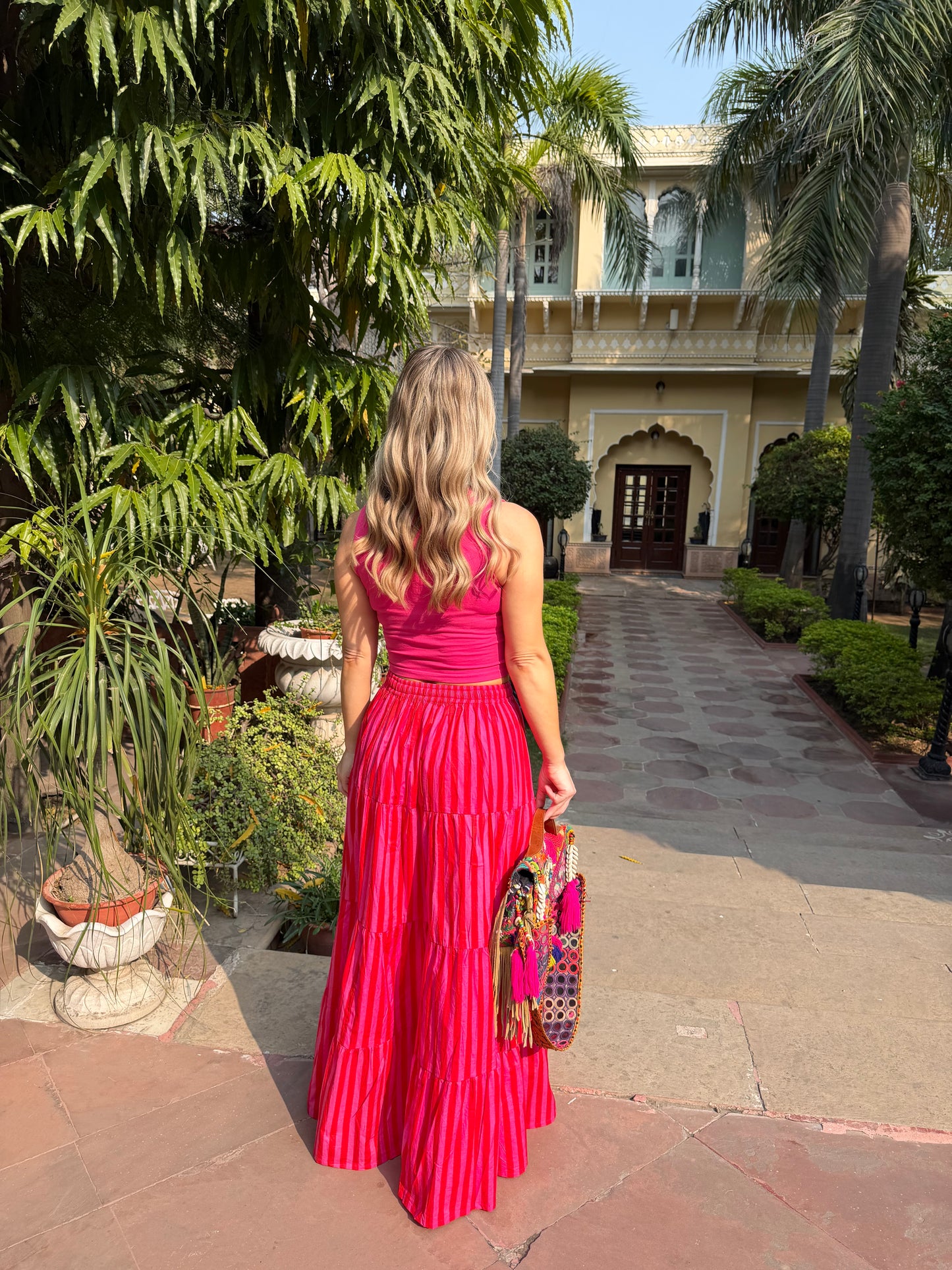 Red & Pink Maxi Stripe Skirt