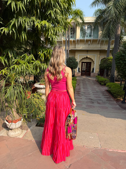 Red & Pink Maxi Stripe Skirt
