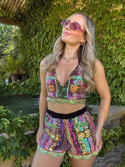Gypsy Soul Embellished Cherry Crochet Co ord - Black