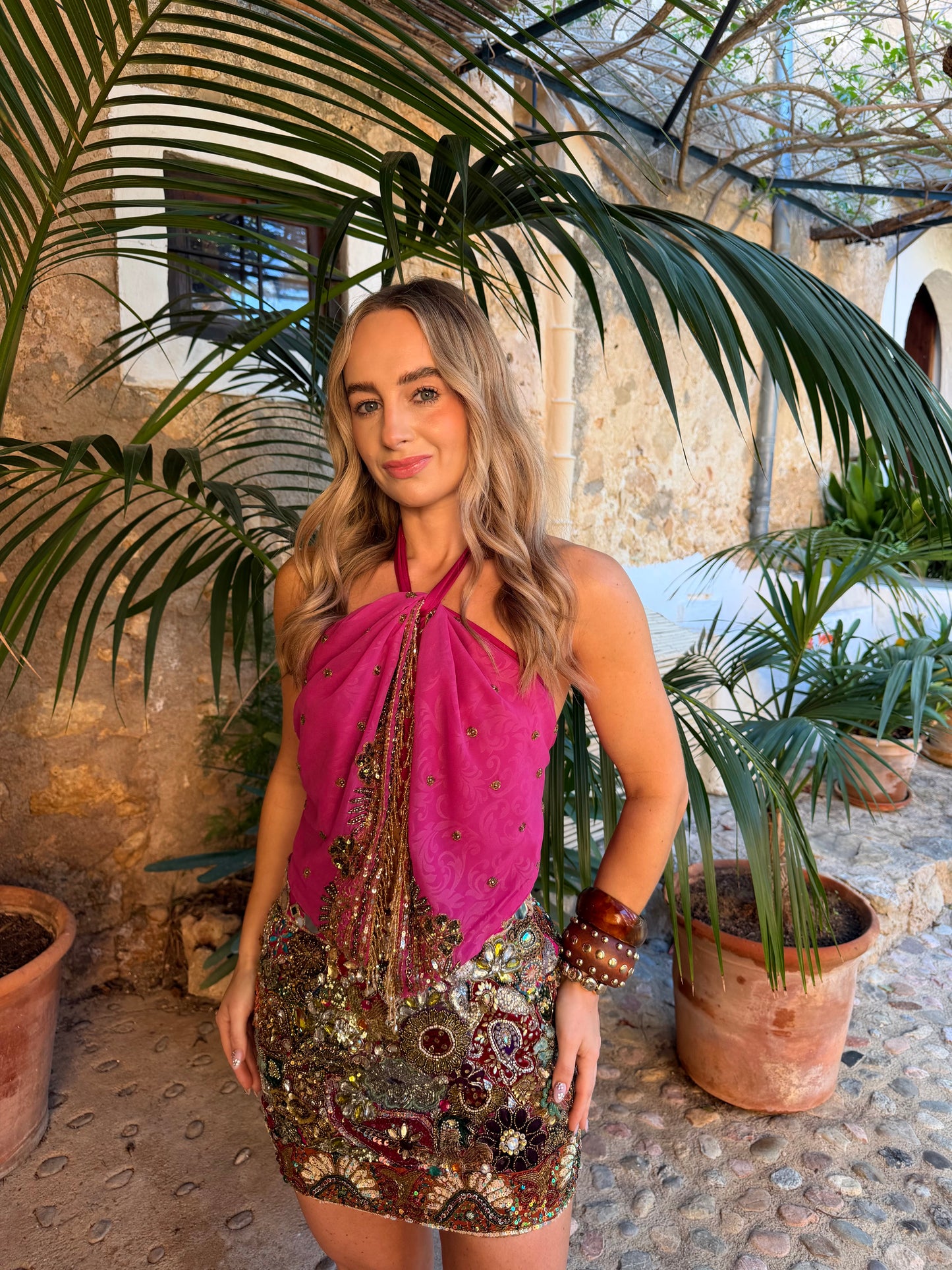 Ibiza Sari Mini Wrap Top in Pink