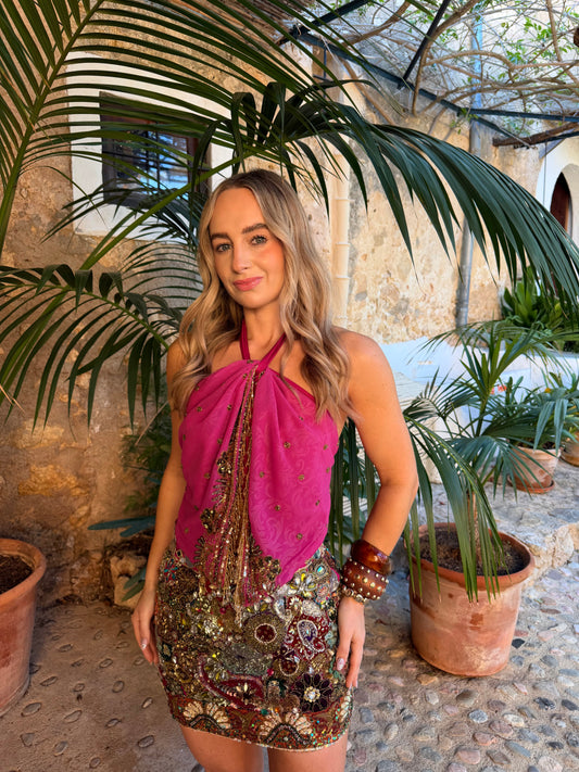 Ibiza Sari Mini Wrap Top in Pink