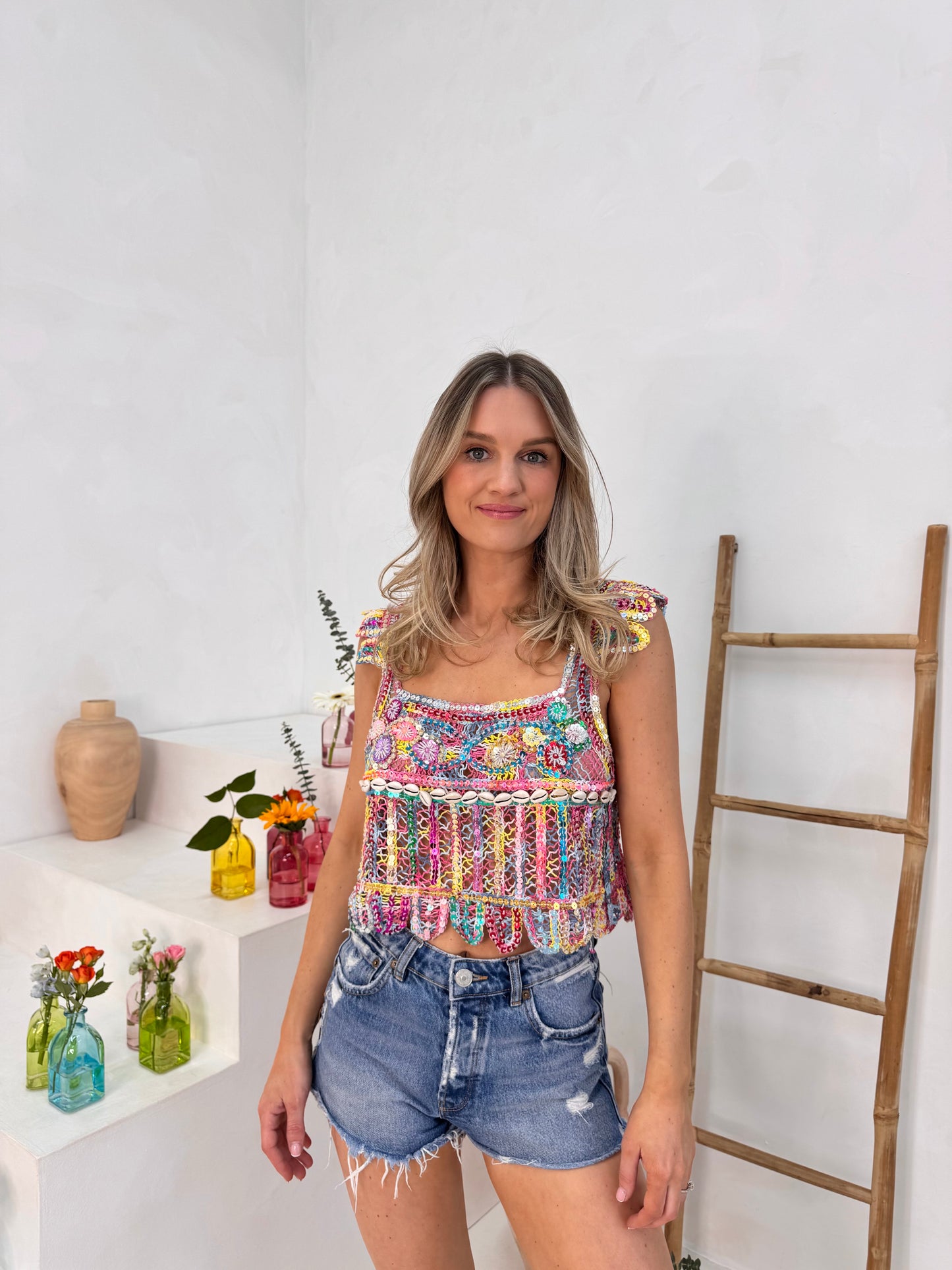 Crochet Sequin Shell Top - 3