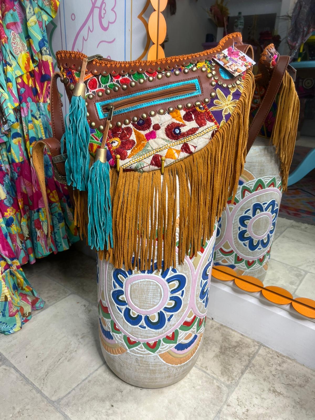 Boho Tan Saddle Fringe Bag - 1