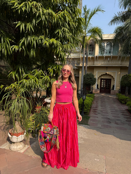 Red & Pink Maxi Stripe Skirt