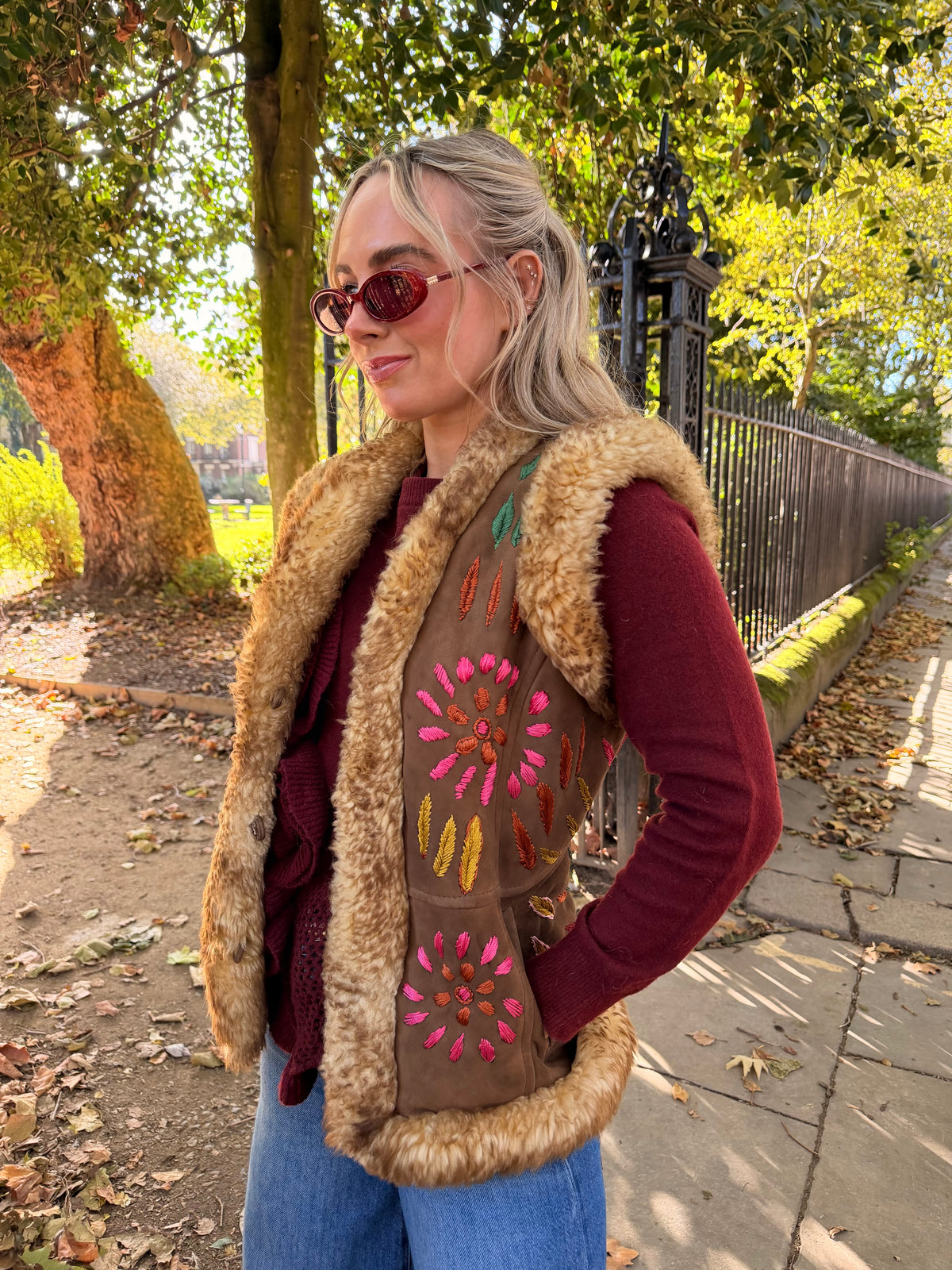 Vintage Embroidered Fur Gilet