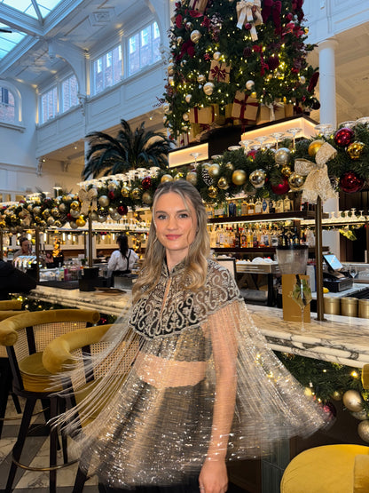 Embellished Tassel Beaded Cape - Silver