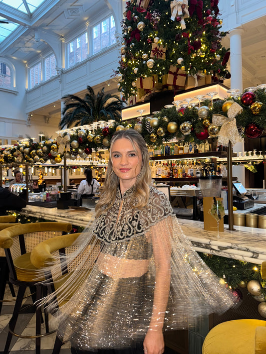 Embellished Tassel Beaded Cape - Silver