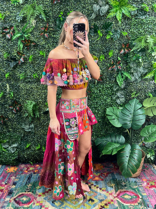 Gypsy Soul Ibiza Tie Dye Skirt & Top Red & Green