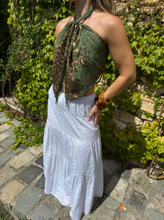 Ibiza Sari Mini Wrap Top in Green