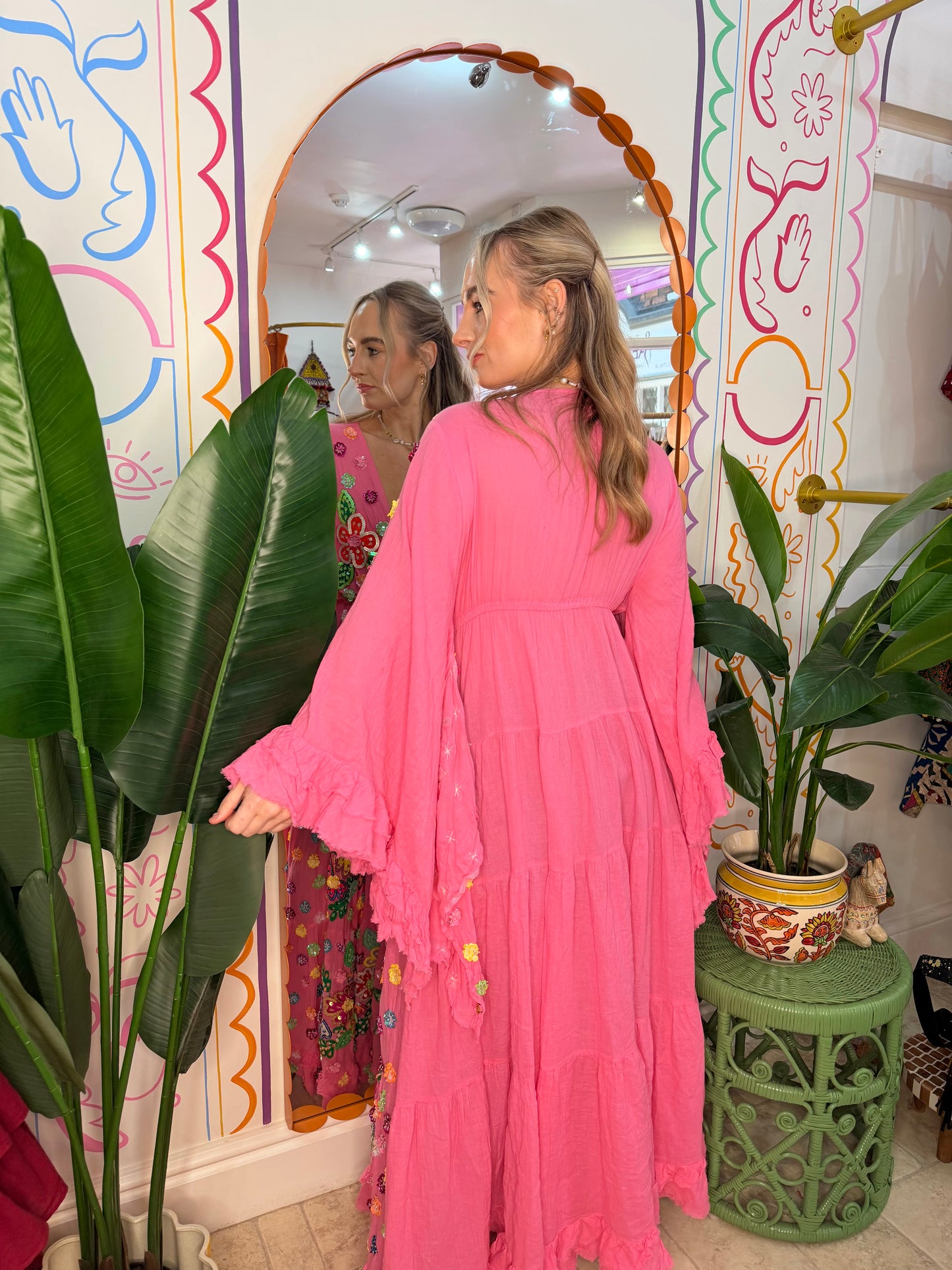 Gypsy Soul Maxi Kimono Ruffle Jacket in Pink