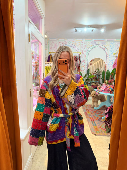 Kantha Flower Stitch Kimono Jacket