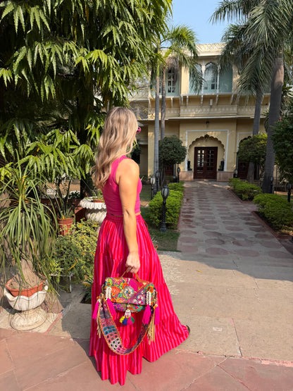 Red & Pink Maxi Stripe Skirt