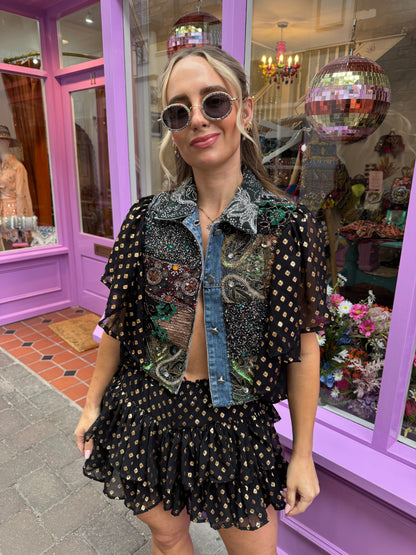 Golden Hour Black Embellished Ruffle Jacket