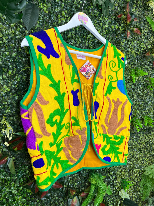Vintage Suzani Waistcoat in Yellow