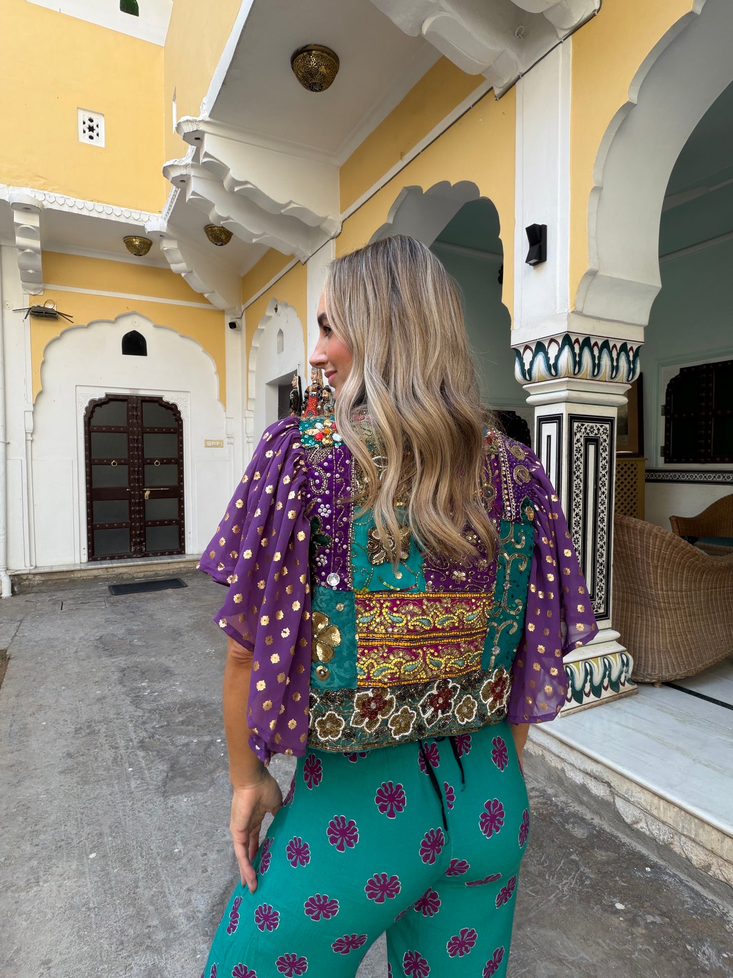 Golden Hour Purple Embellished Ruffle Jacket