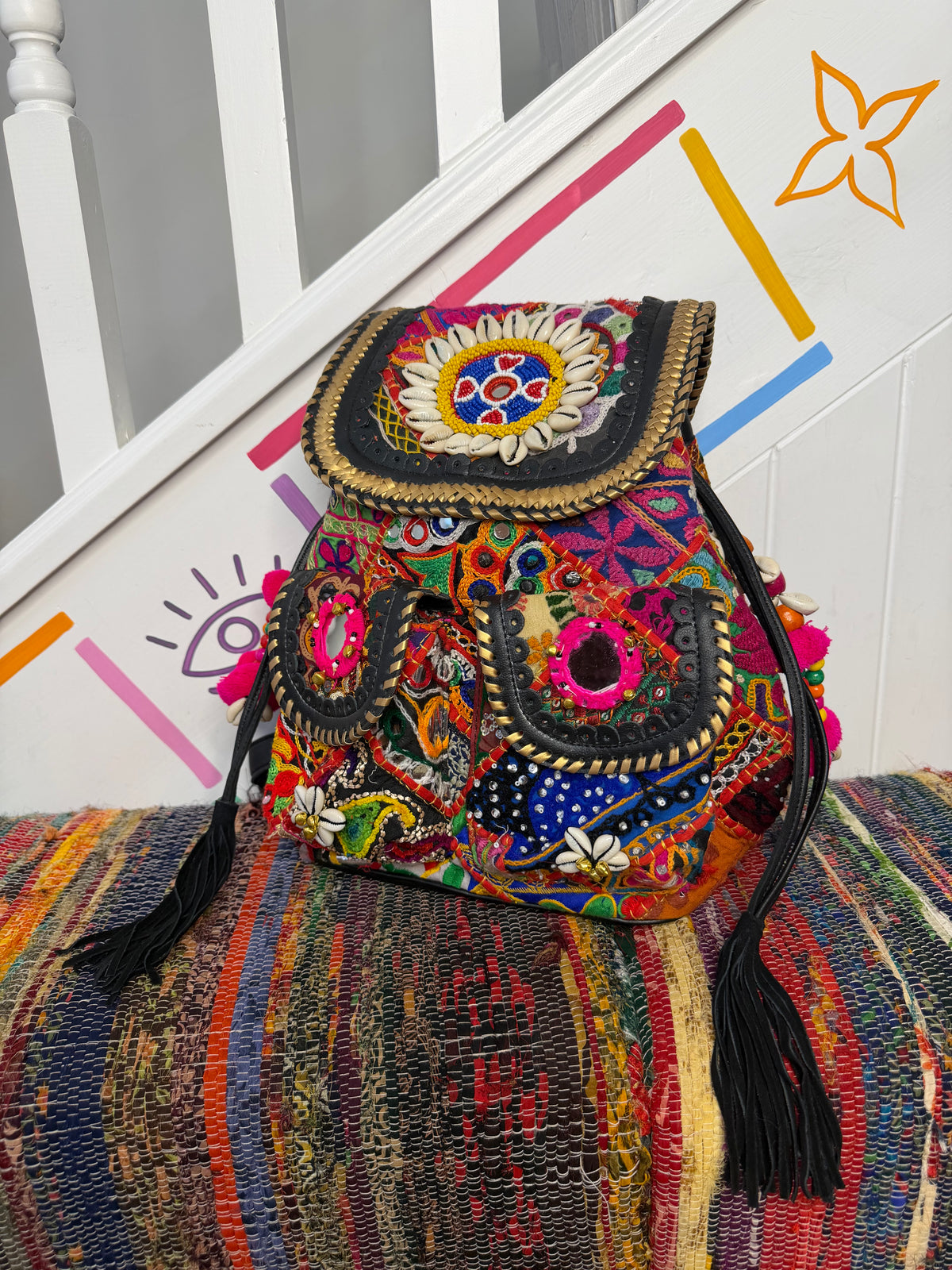 Boho Medium Black Backpack