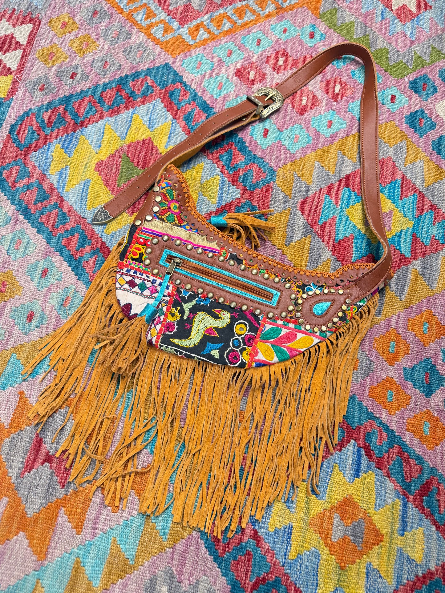 Boho Tan Saddle Fringe Bags