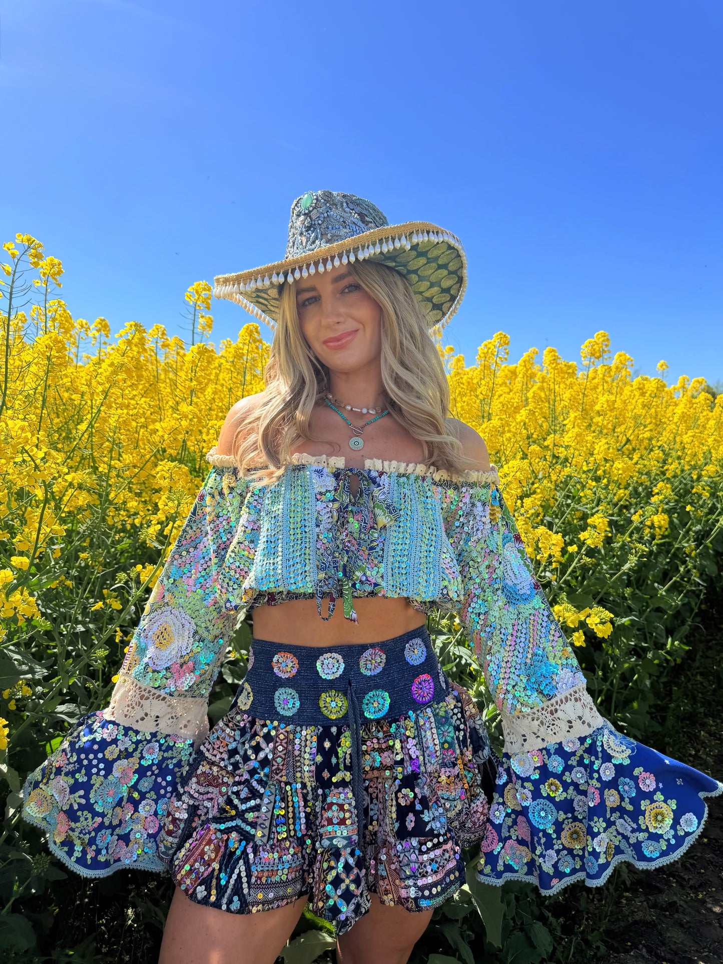 Gypsy Soul Embellished Bardot Top & Skirt Co Ord