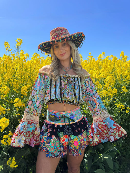 Gypsy Soul Embellished Bardot Top & Skirt Co Ord