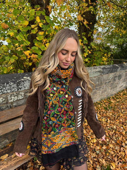 Black Phulkari Mirrored Scarf