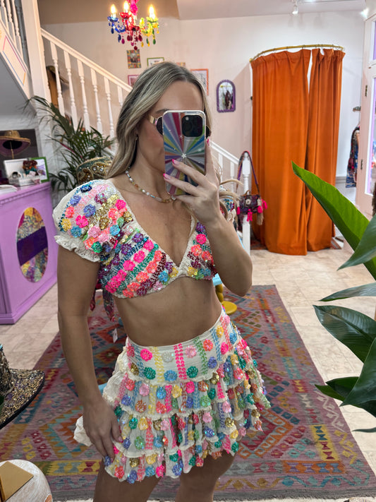 Gypsy Soul Crop & Short Skirt Set