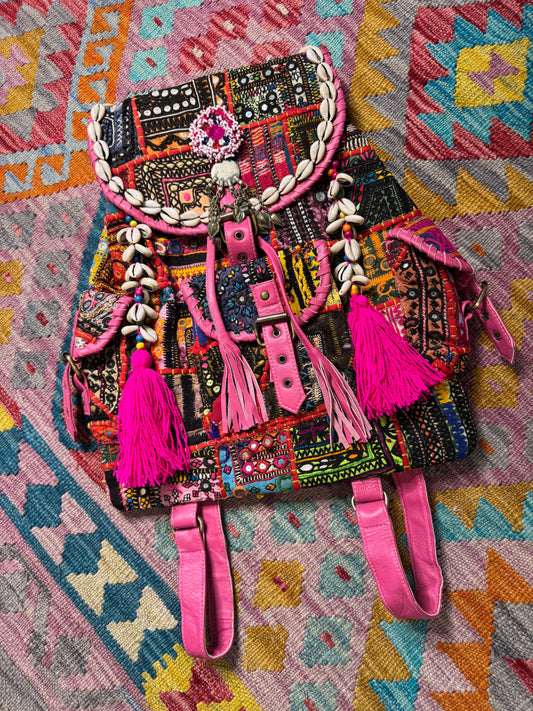 Boho Pink Leather Backpacks
