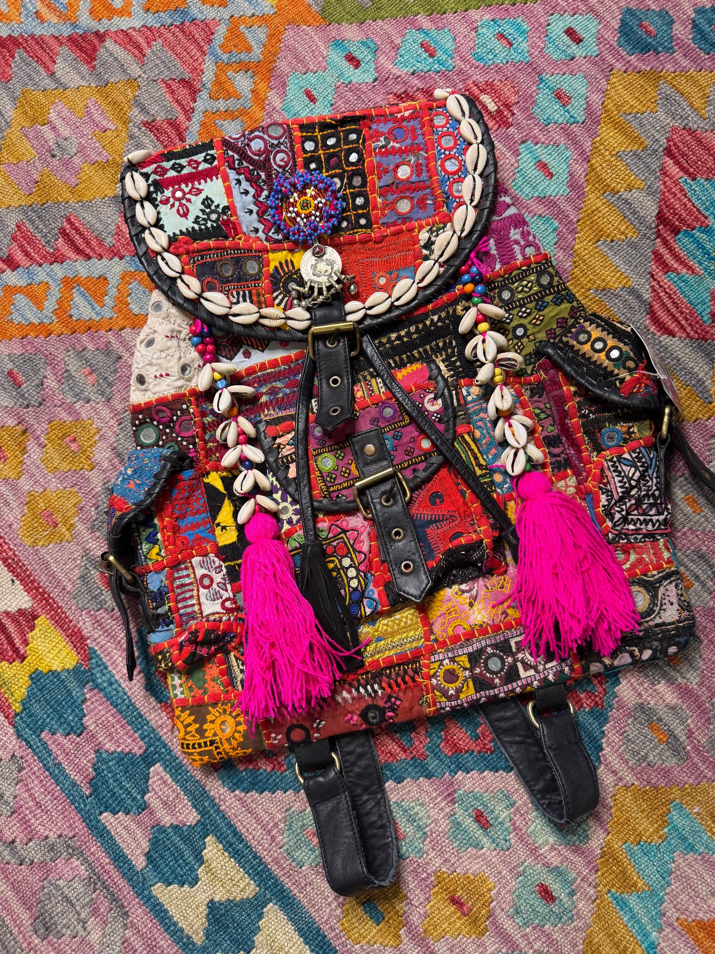 Boho Black Leather Backpacks