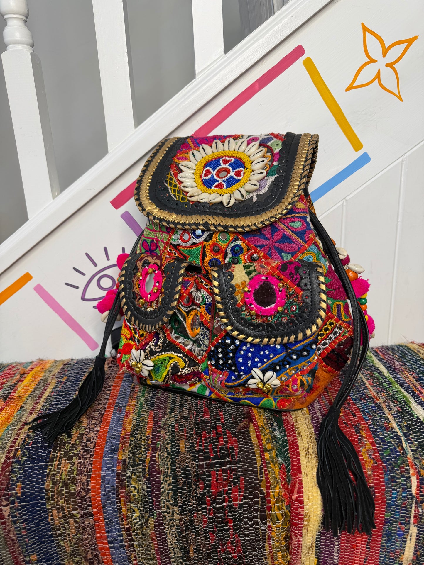 Boho Medium Black Backpack - 3