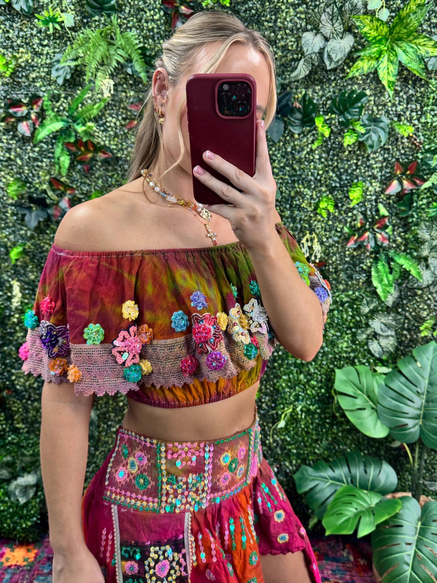 Gypsy Soul Ibiza Tie Dye Skirt & Top Red & Green