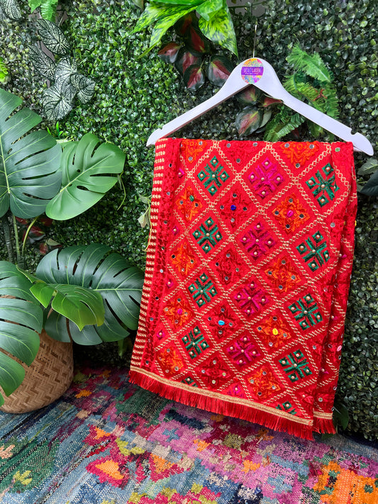 Phulkari Embellished Wool Pink Scarf - 3