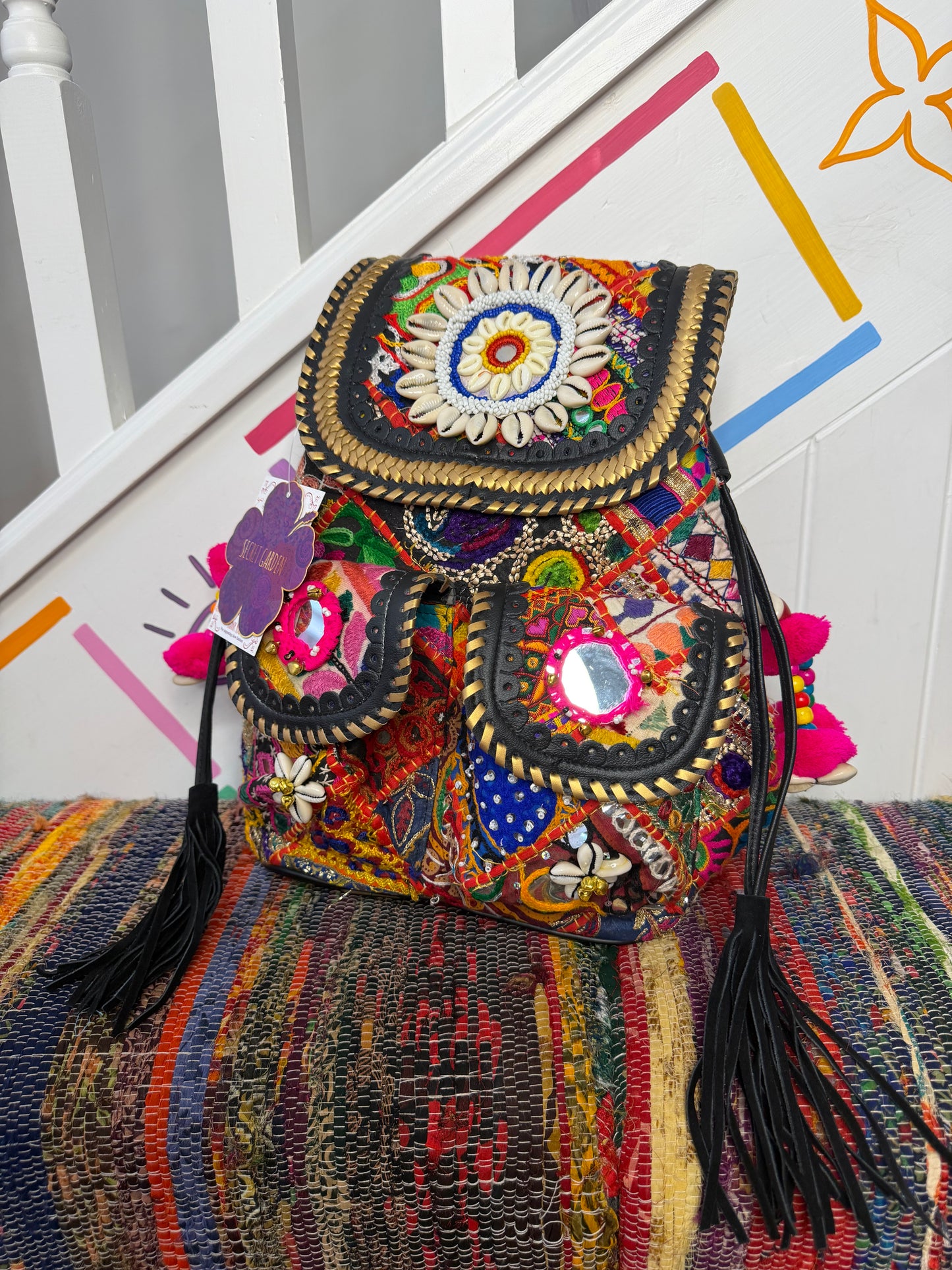 Boho Medium Black Backpack - 1