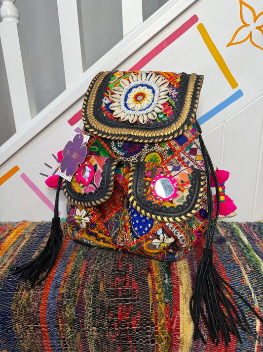 Boho Medium Black Backpack