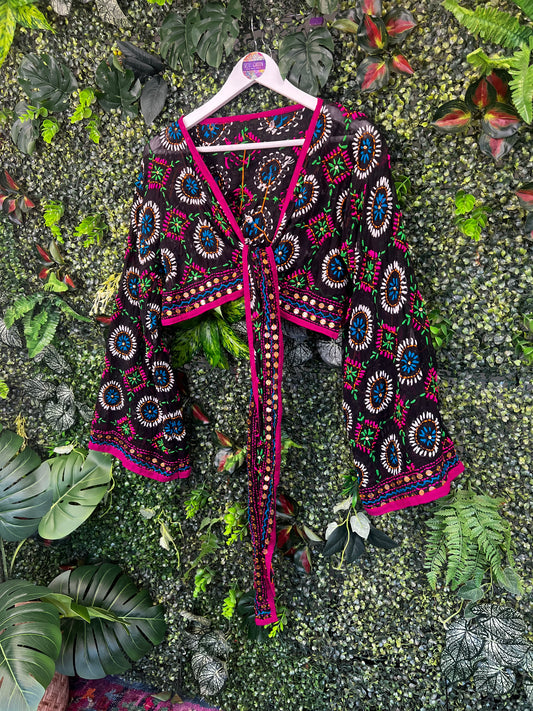 Phulkari Tie Top - Black