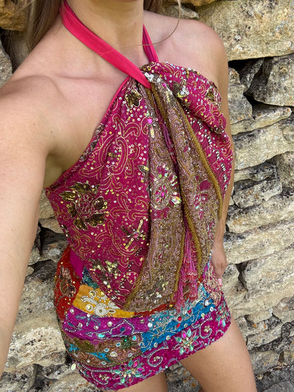 Ibiza Sari Mini Wrap Top in Pink