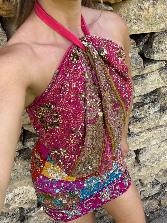 Ibiza Sari Mini Wrap Top in Pink