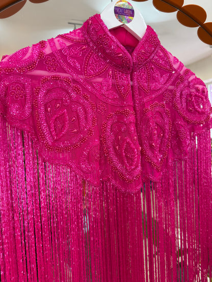 Embellished Tassel Beaded Cape - Pink