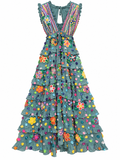 Gypsy Soul Maxi Dress in Muted Blue