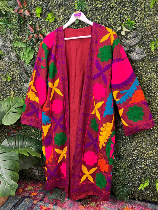 Suzani Kimono Jacket - Burgundy