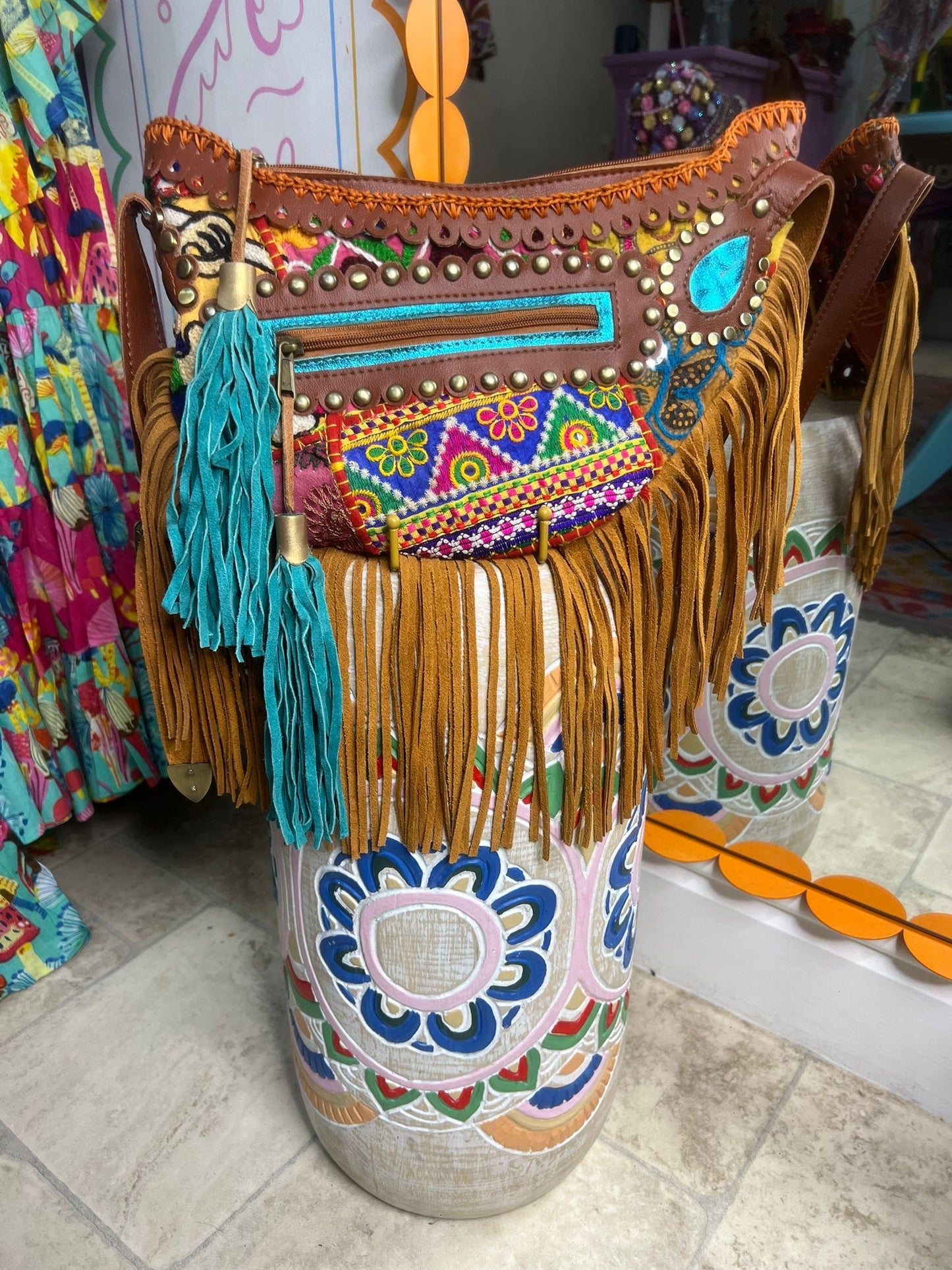 Boho Tan Saddle Fringe Bag - 5