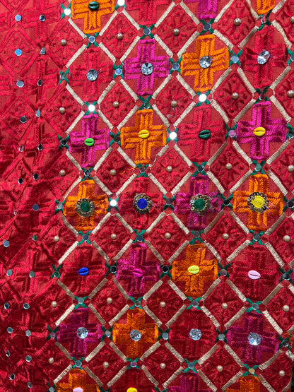 Phulkari Embellished Wool Pink Scarf - 4