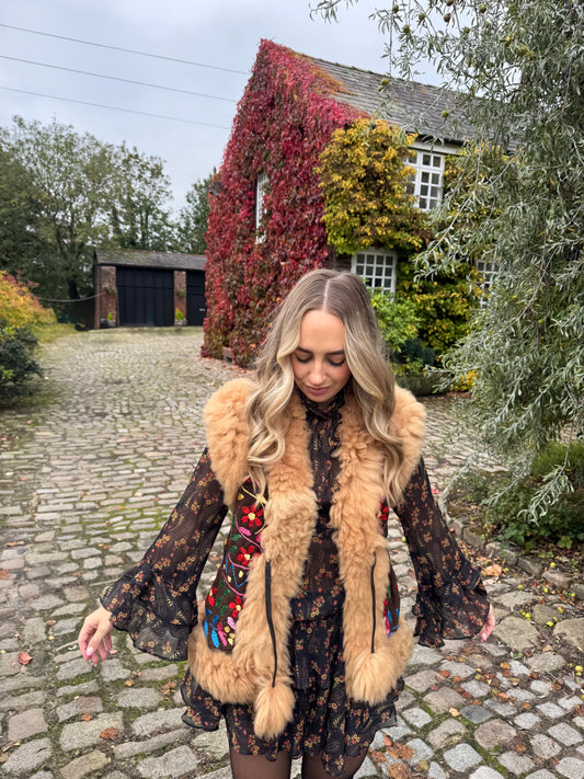 Vintage Embroidered Fur Gilet