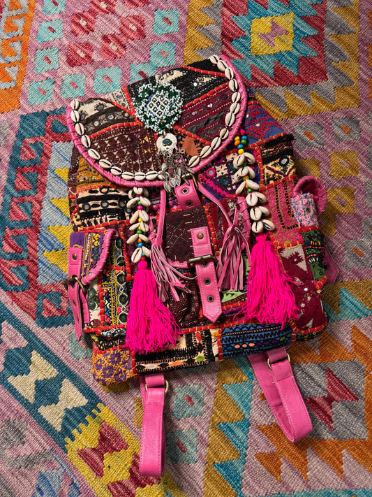 Boho Pink Leather Backpacks