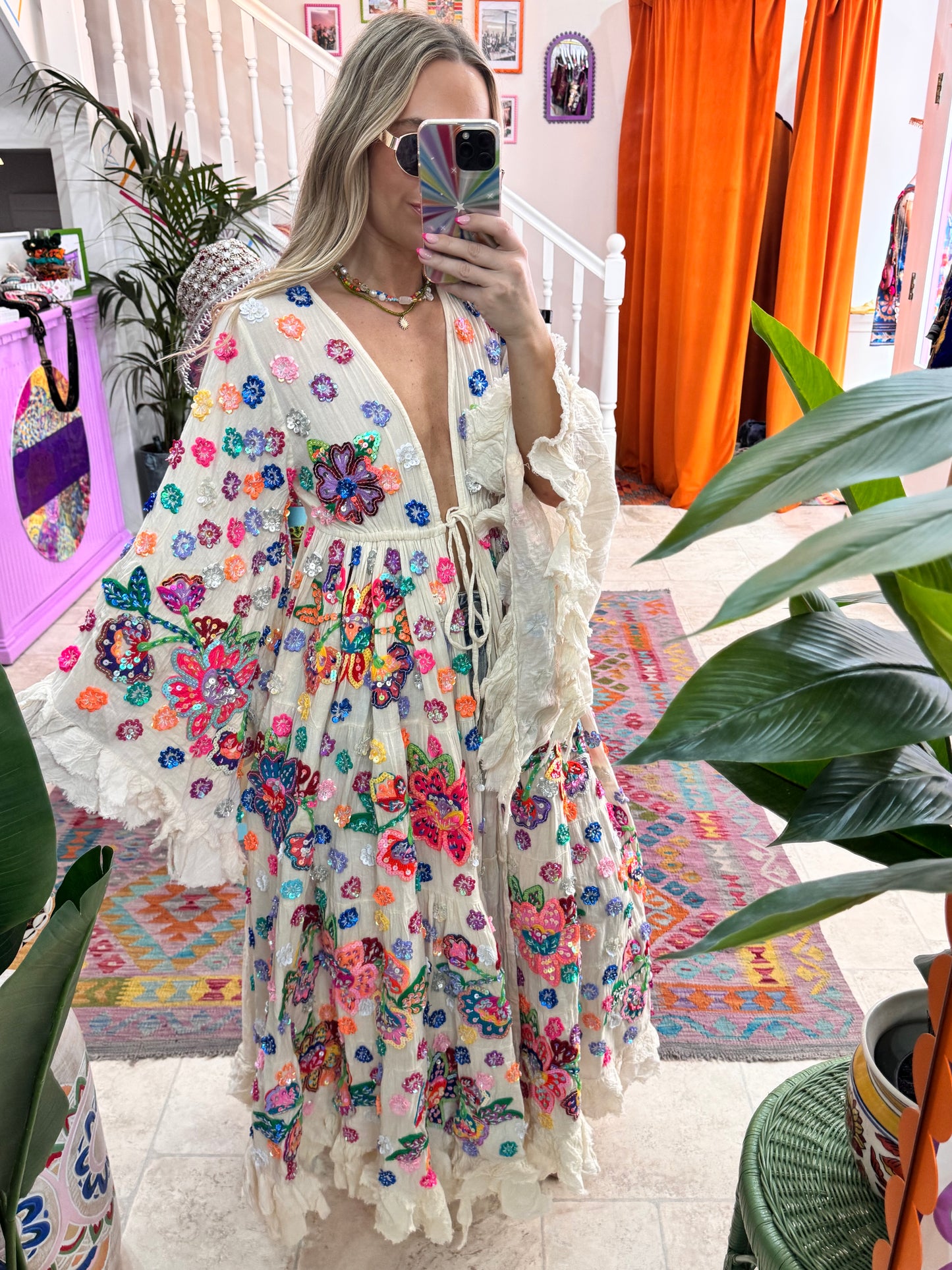 Gypsy Soul Maxi Kimono Ruffle Jacket in White