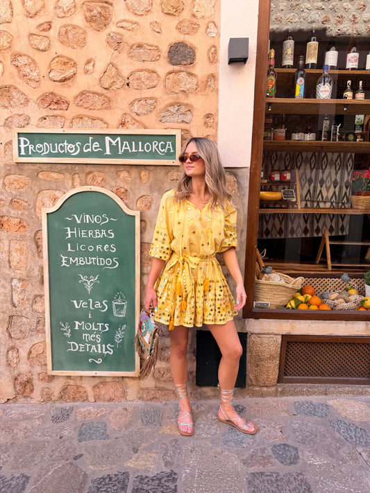 Lemon Yellow Mirror Zari Dress