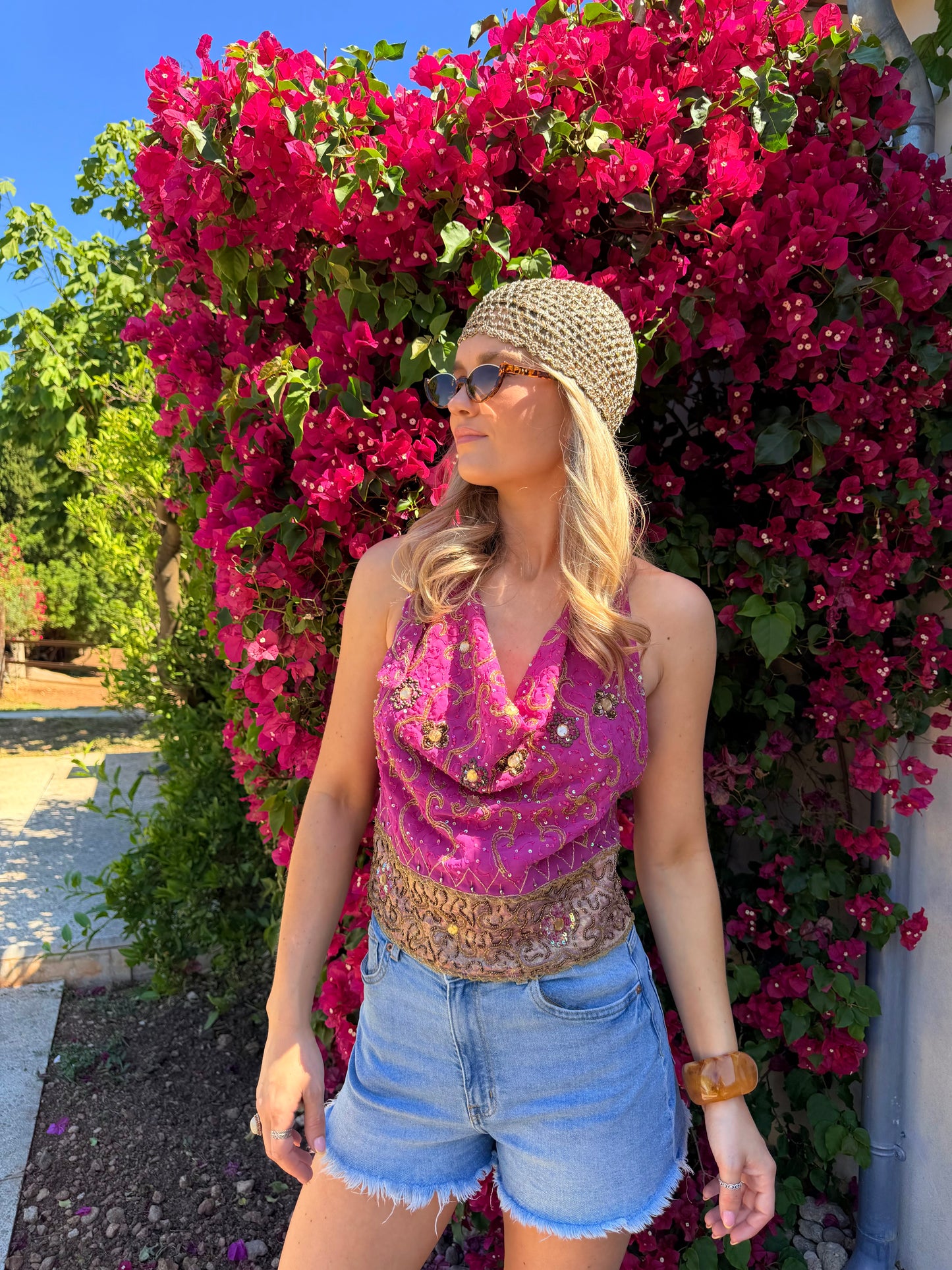 Sari Halterneck Cowl Top in Pink