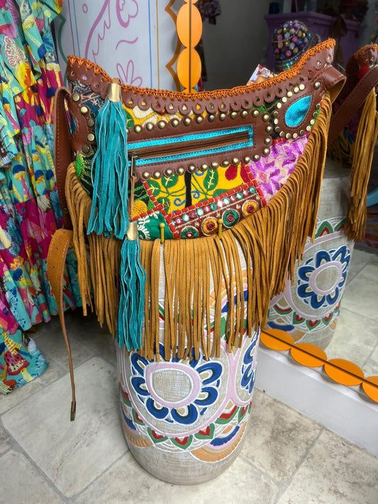 Boho Tan Saddle Fringe Bag - 5