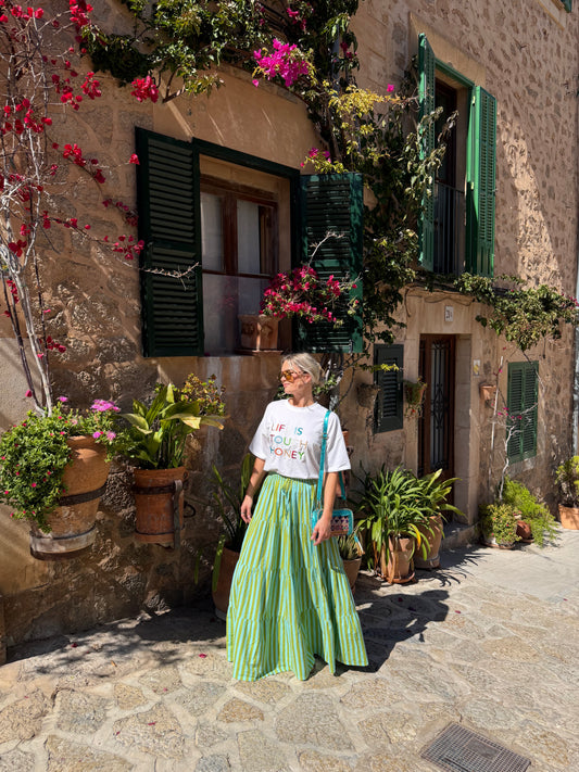 Blue & Green Maxi Stripe Skirt