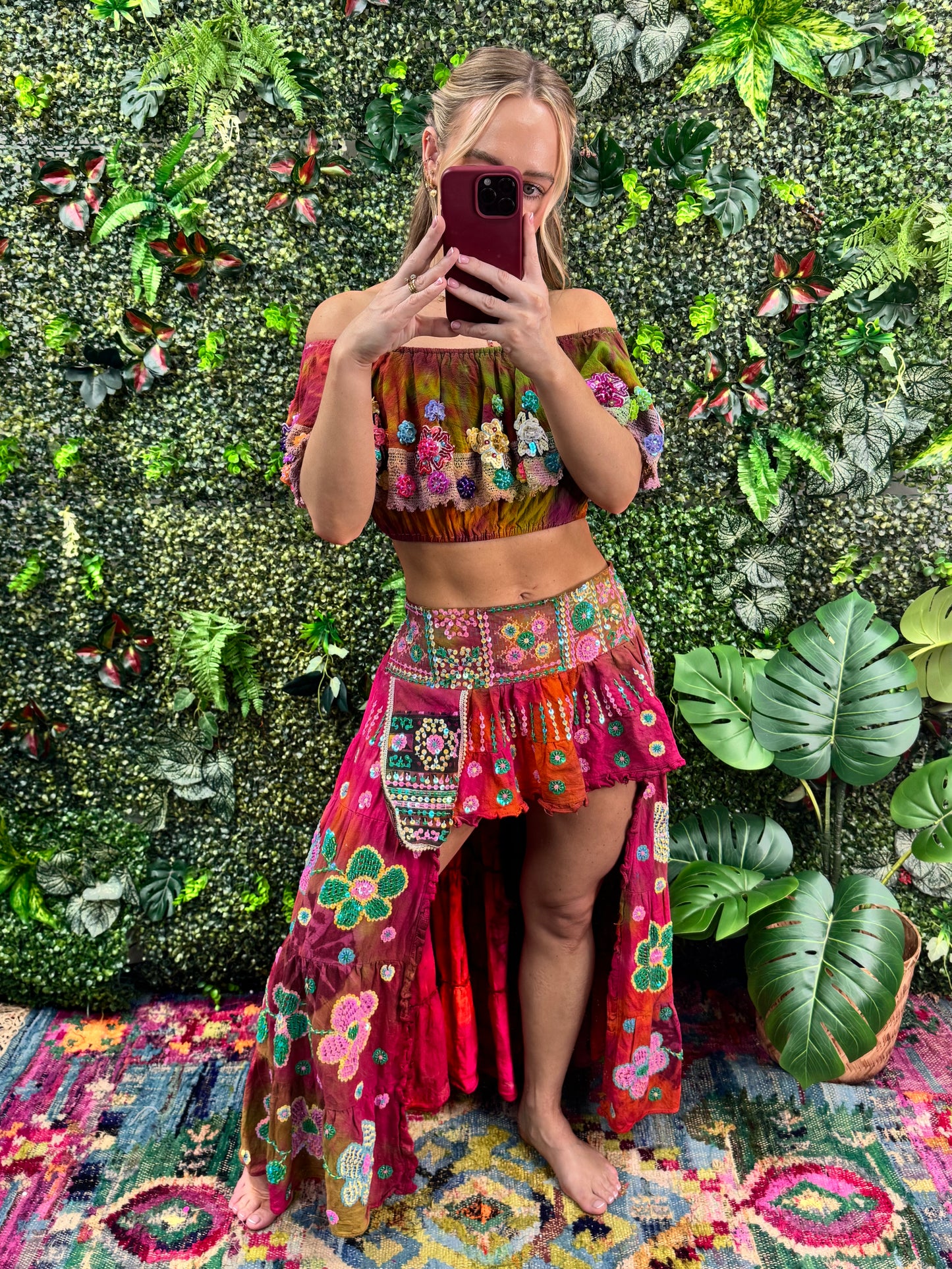 Gypsy Soul Ibiza Tie Dye Skirt & Top Red & Green