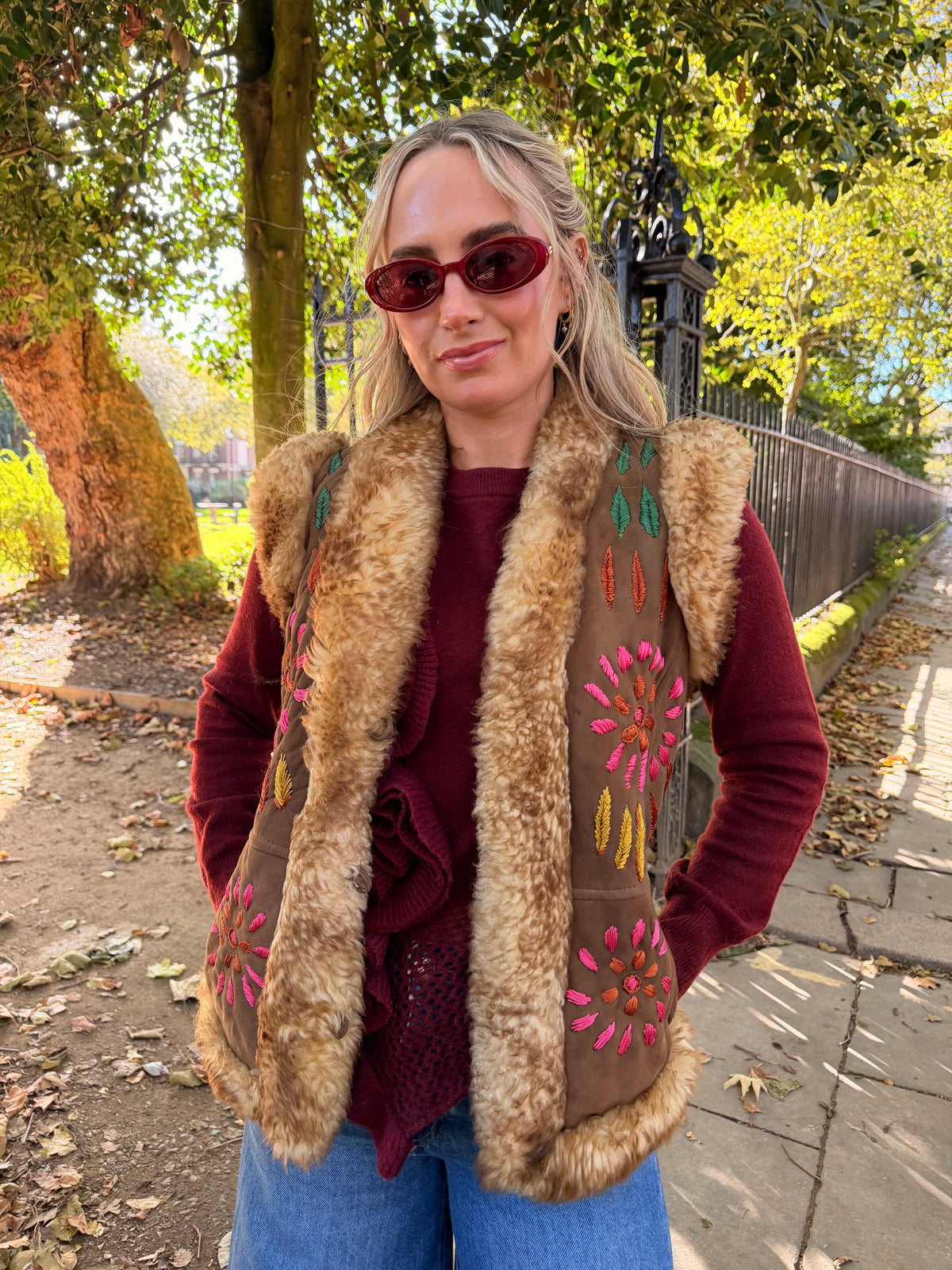 Vintage Embroidered Fur Gilet
